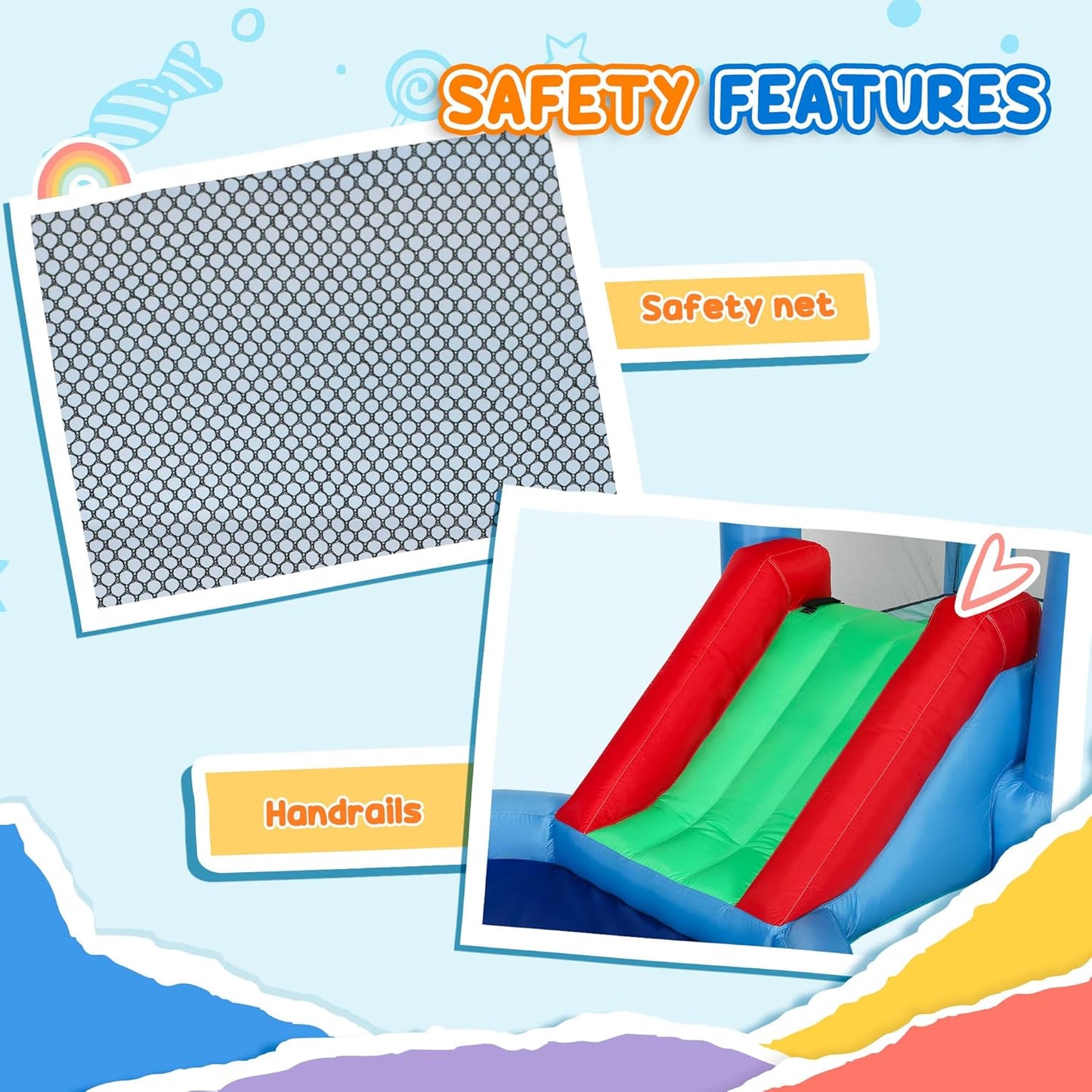 Qaba Inflatable Bounce House, 4 in 1 Bouncy Castle with Slide, Basketball Hoop, Ball Pit, 370W Blower, Storage Bag, for Outdoor and Indoor Party, Kids Backyard Play Toys, 163" x 81" x 75"