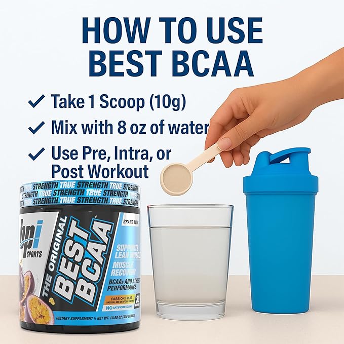 BPI Sports Best BCAA - The Building Blocks of Protein and Muscle - Supports Metabolism - Omega 6 - Passion Fruit, 30 Servings, 300 g