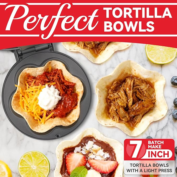 SurgarWhisk Tortilla Bowl Maker, Quesadilla Maker, Taco Tuesday Kit With Tostada Shells Mold Bowls, Taco Shell Mold Bowls Perfect For Baked Taco Bowls, Taco salad, Tostadas, 7-inch tortillas, Graphite