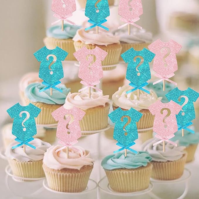 Rsstarxi 24 Pack Gender Reveal Cupcake Toppers Baby Shower Gender Reveal Party Decorations Pink or Blue Bow Tie Cupcake Picks for Boy or Girl Baby Shower Party Cake Decorations