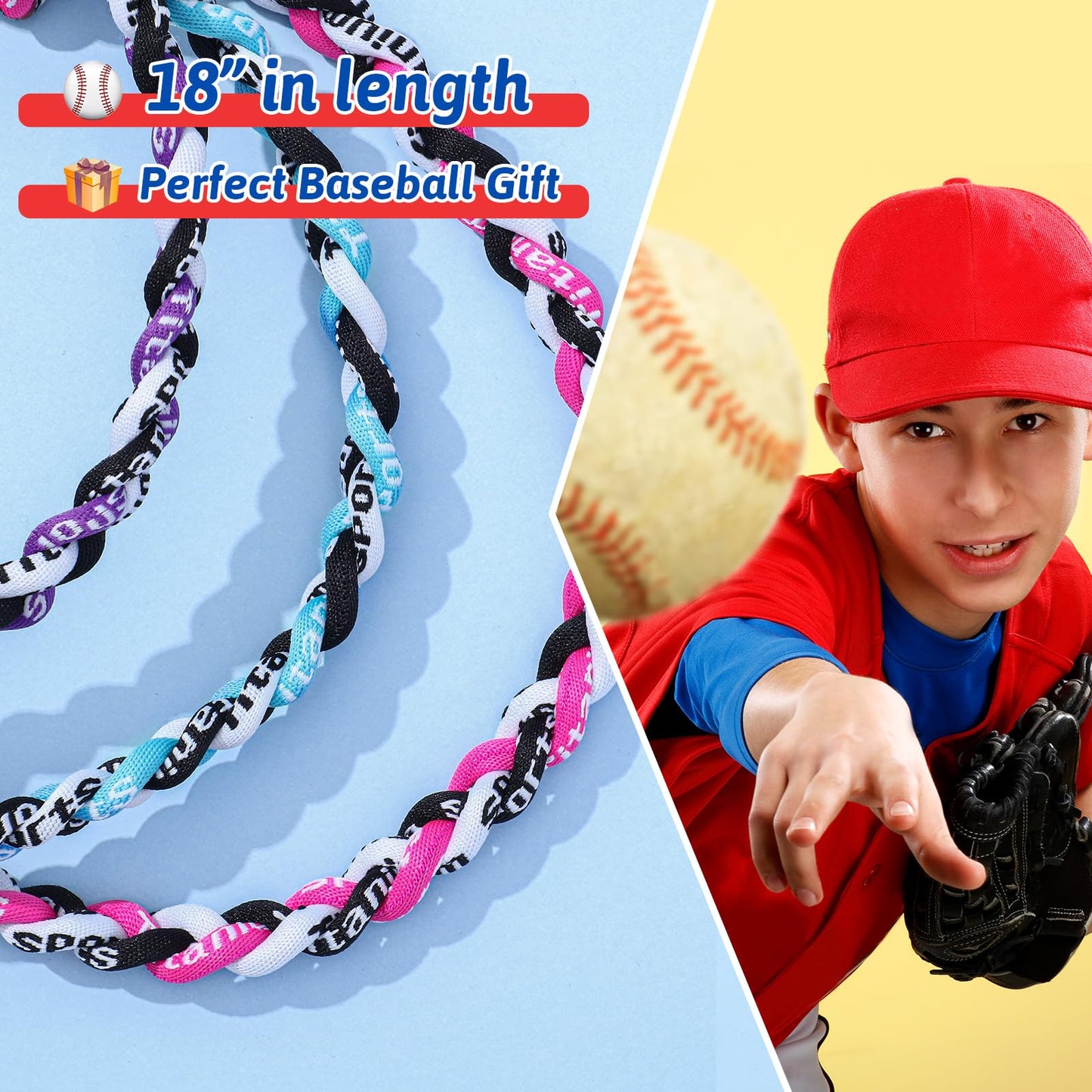 Junkin 3 Pcs Baseball Necklaces Three Braided Rope Titanium Necklace for Team Gifts Boys Men Player Softball Fans Sports (Elegan