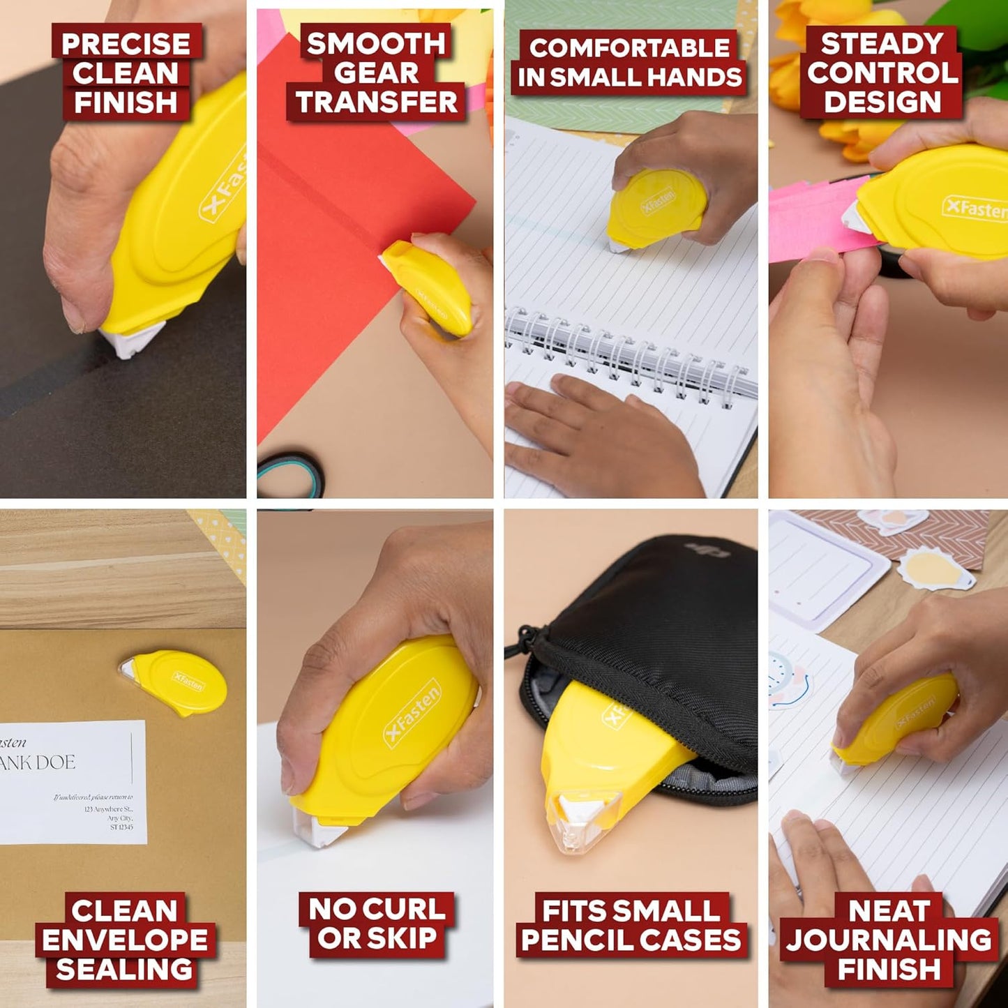 XFasten Glue Tape Roller for Scrapbooking 4-Pack Acid-Free Yellow Double Sided Tape Roller for Crafts, Photos, Bullet and Junk Journaling Supplies - Scrapbook Adhesive Runner (0.3 in x 30 ft)