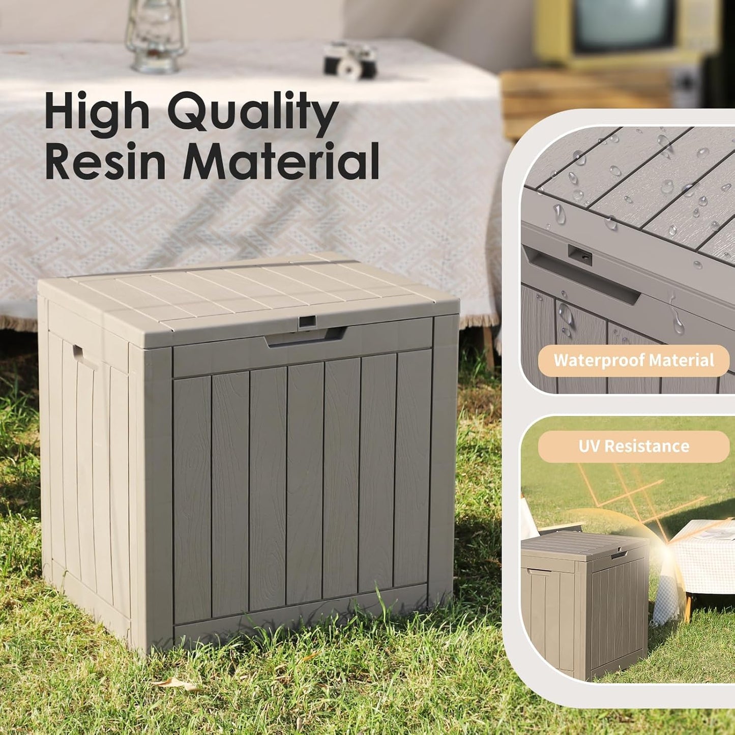 DRATO Deck Boxes, 31 Gallon Outdoor Storage Box for Patio Cushion, Sports Equipment, Garden Tools, Waterproof and UV Resistant, Lockable (Grey)
