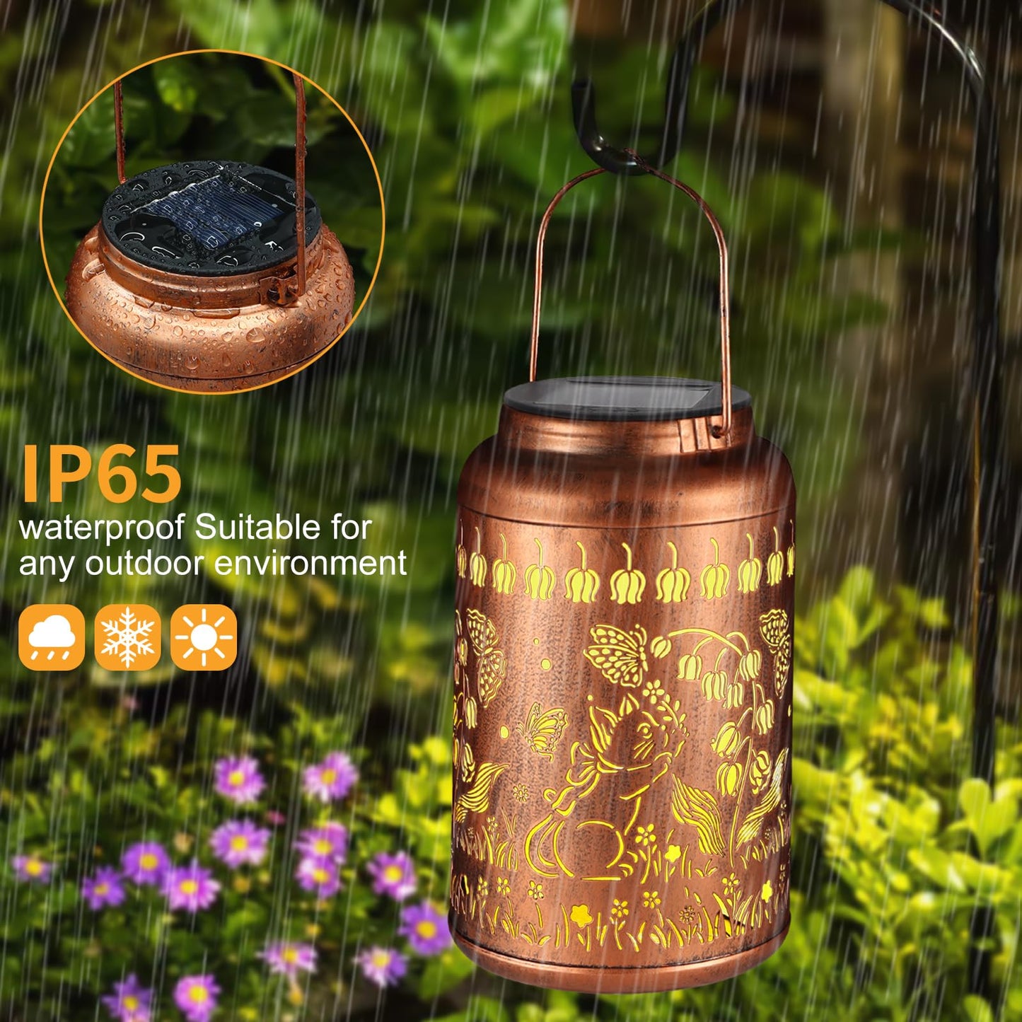 2 Pack Solar Lanterns Outdoor Waterproof  Cats Garden Decor Gifts For Women Mom Grandma Hanging Solar Lights Metal Decoration Outside For Yard  Patio  Lawn