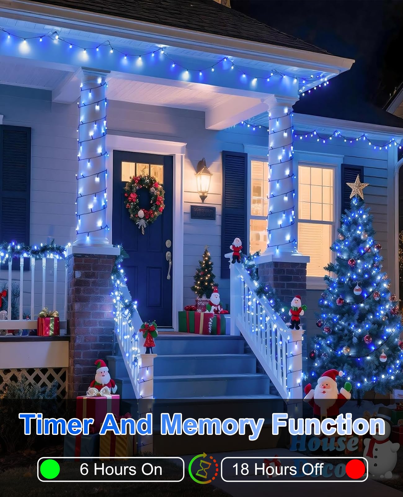 157Ft 480 Led Christmas Lights Outdoor  Christmas Tree Lights Waterproof  8 Modes Plug In Fairy String Light For Indoor Bedroom Garden Patio Xmas Party Decorations  Blue White