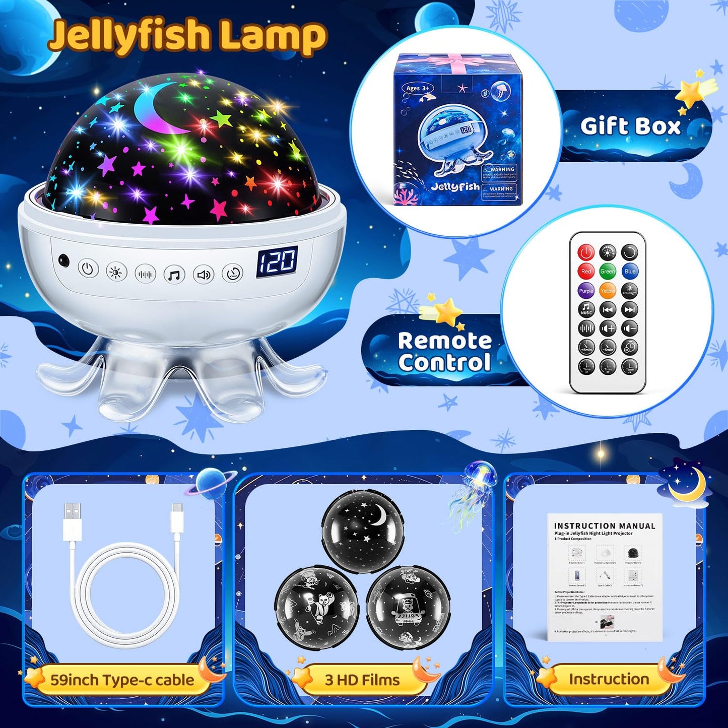 Star Projector For Kids Night Light Projector  ?3 Films+ 30 Sounds? Lullaby Sound Machine Baby Sound Machine With Light  ?93 Effects+ Remote? Best Toys For Kids Toys  [3 Brightness+ Timer]