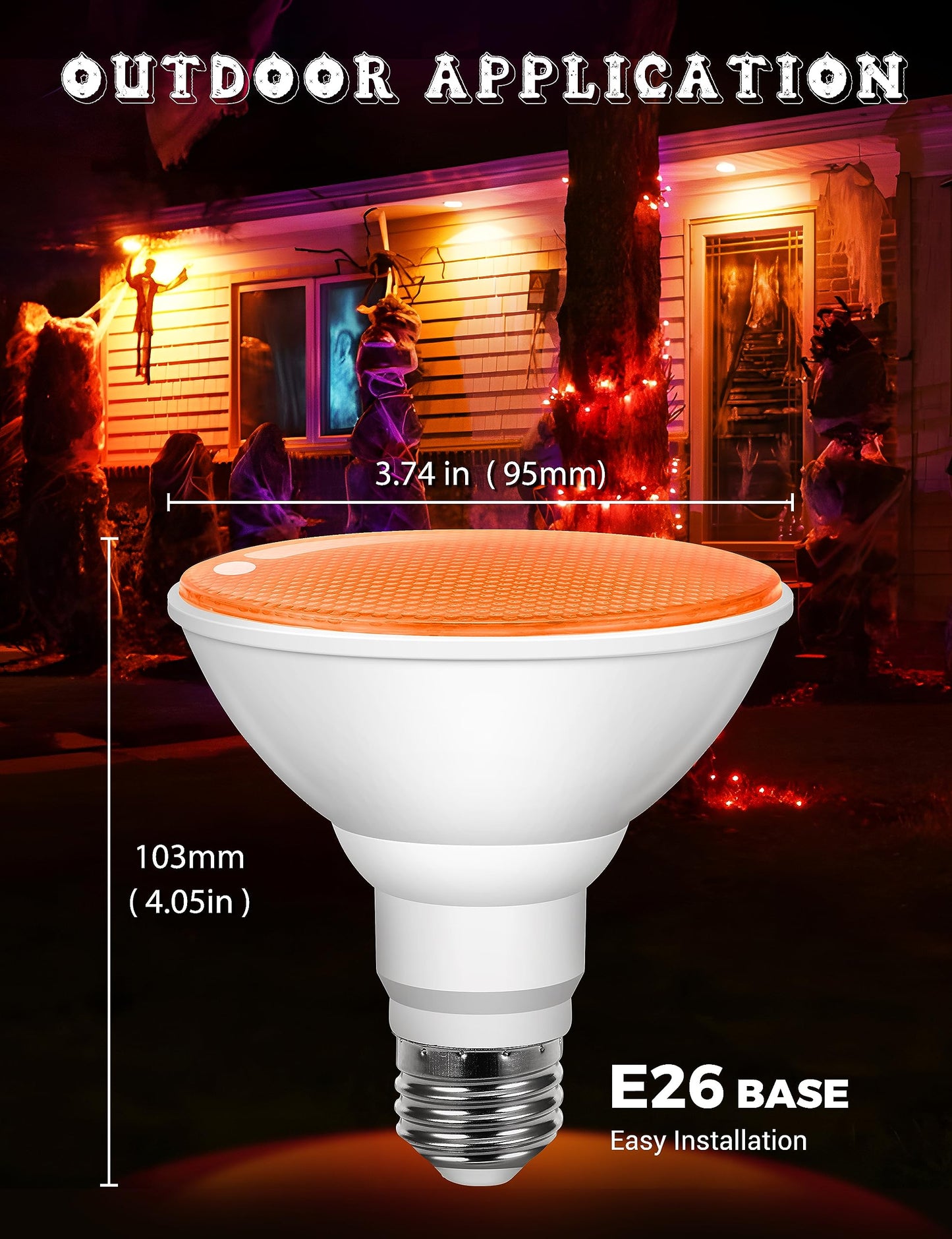 JandCase LED PAR30 Orange Flood Lights, 12W (100W Equivalent), E26, 2 Pack, Non-Dimmable, Outdoor Lighting for Home and Parties