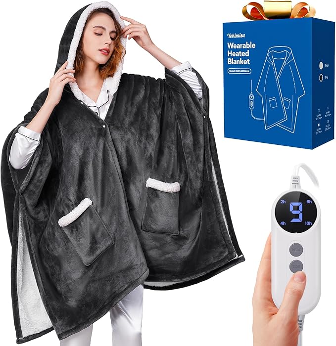 Yokimisu Wearable Heated Blanket - Cozy Gift for Women, Mom, Men| Reversible Flannel & Sherpa Electric Wrap with Pockets &...
