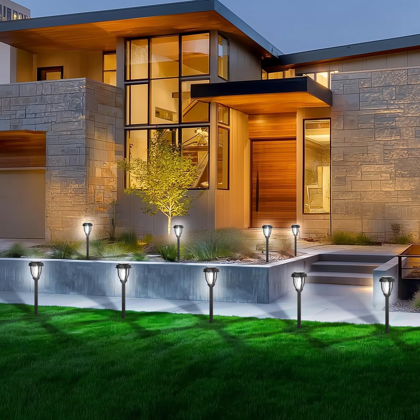 DERAYSION Solar Pathway Lights, 12 Pack, Auto On/Off, Waterproof, Cold White, Model B90H