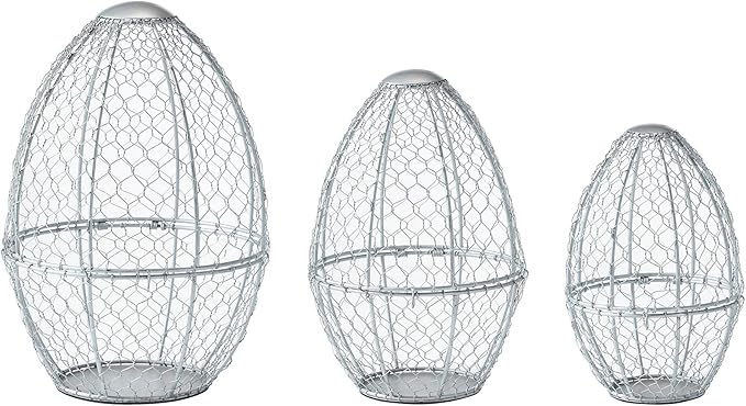 VHC Brands Bunny Hop Chicken Wire Egg Shaped Baskets Set of 3 Sizes