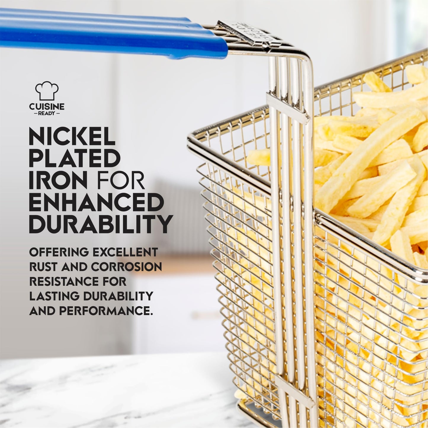 Cuisine Ready Deep Fryer Basket | 2-Pack | Commercial Fry Basket with Handle | 13.25" x 6.5" x 5.9" | Heavy Duty Restaurant Quality