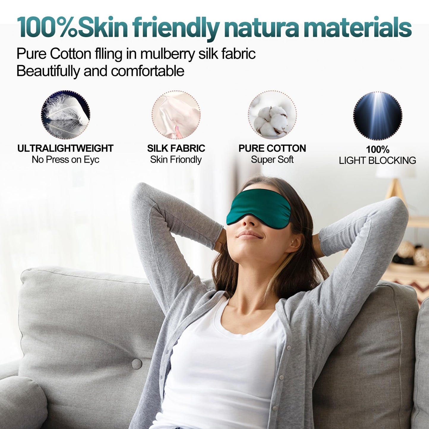 Sleep Mask, Silk Eye Mask for Sleeping with Adjustable Strap, Satin Blackout Sleeping Eye Mask for Men&Women, Comfortable Blindfold Eyeshade for Night Sleep (Dark Green)