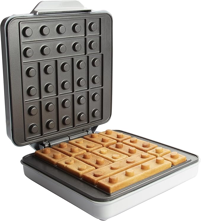 Building Brick Electric Waffle Maker w 2 Construction Eating Plates- Cook Buildable House or Car Waffles, Pancakes in Minutes- Fun Breakfast for Kids Adults- Stack & Build on Serving Dish, Unique Gift
