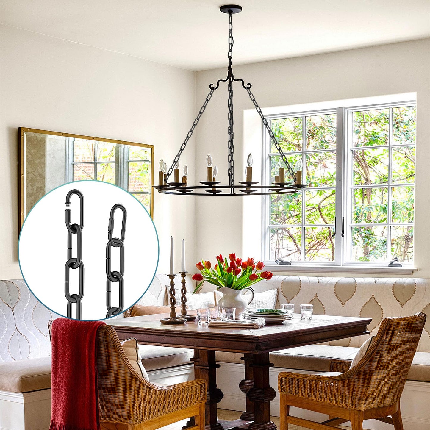 garini 6 Feet Industrial Black Light Fixture Chain, Adjustable Metal Pendant Chandelier Chain Extension with Detachable Link, 3 Pack