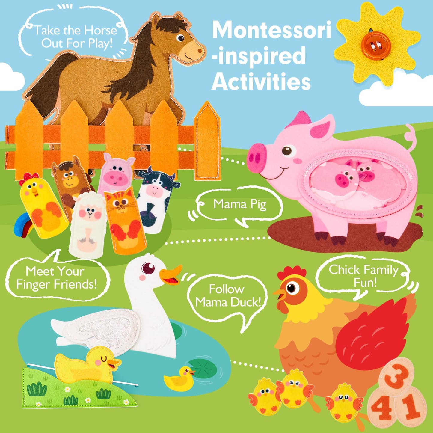 hahaland Busy Board for 1 Year Old - Farm Animals Quiet Busy Book for Toddlers 1-3 - Montessori Toys for 1 Year Old Boy Girl Gifts - Educational Activity Books Felt Learning Board Airplane Travel Toys