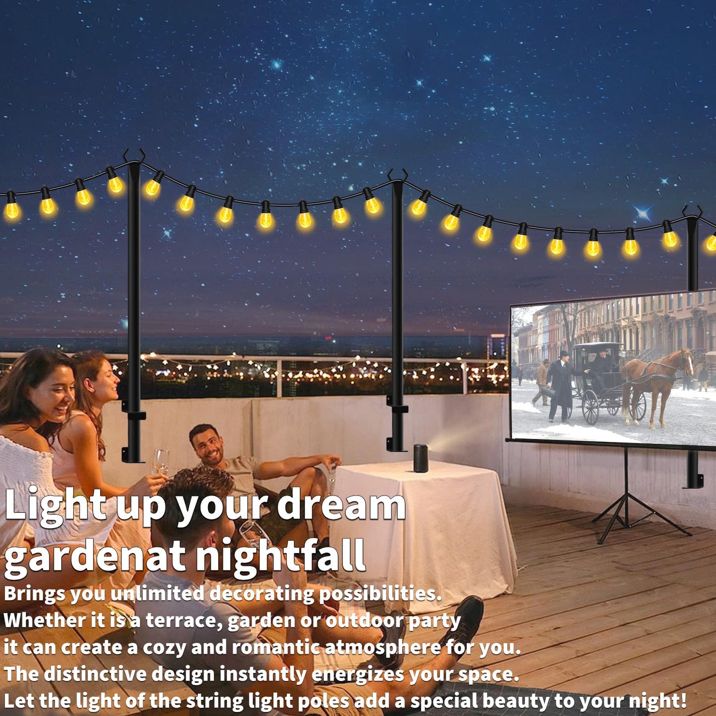 Mutovlin String Light Poles 5FT, Metal, Black, 24 Pack for Outdoor Use, Patio, Deck, Backyard