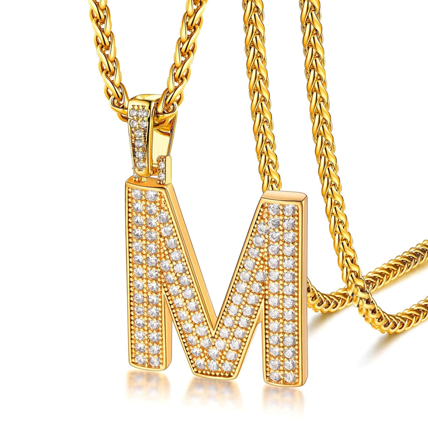 U7 Mens Gold Plated Chain with Initial Bling Hip Hop Costume Jewelry Letter Pendant M Necklace