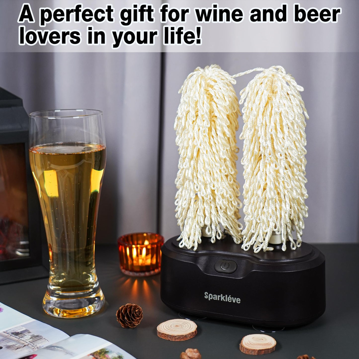 Home Glassware Polisher, World's First Affordable Spinning Glass Polisher, 600 RPM Dries, Polishes, All Glasses, Wine, Bar, Drinking, Wet/Dry, For Sparkling Glassware, Black, Classic Matte