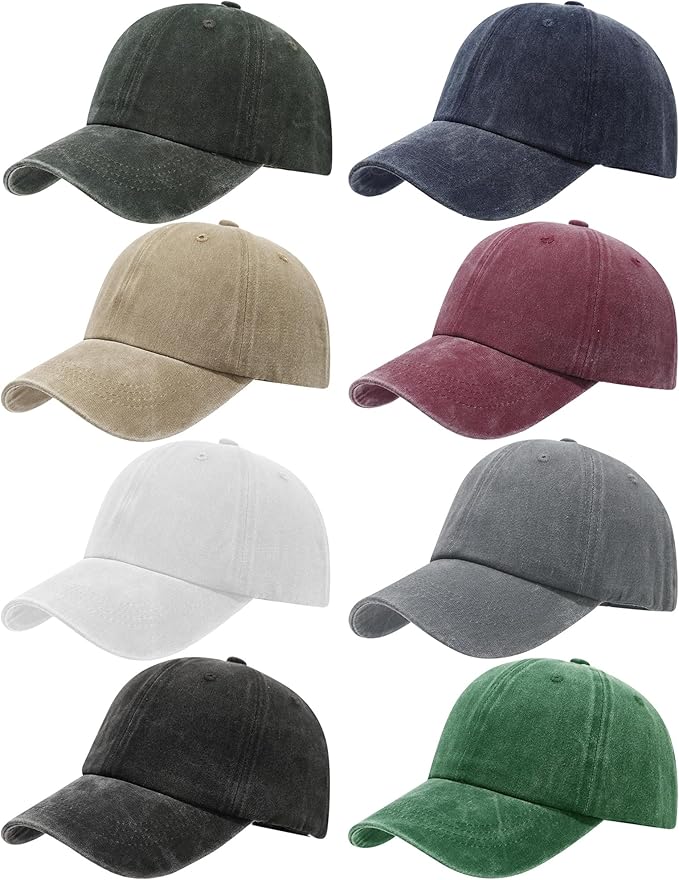 LYDTICK 8 Pack Vintage Washed Baseball Cap Golf Dad Hat Distressed Cotton Plain Trucker Hats for Men Women