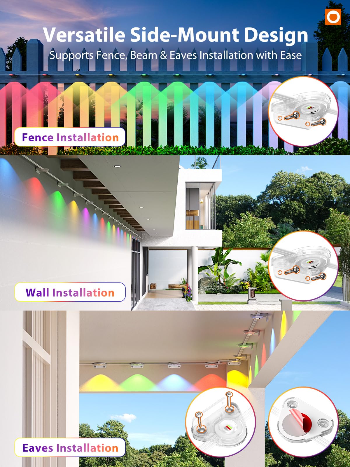 addlon 200FT Smart RGB LED Outdoor Lights, IP67 Waterproof, Cuttable & Extendable, White, Model USET-200FT100LED-B-243C+P3
