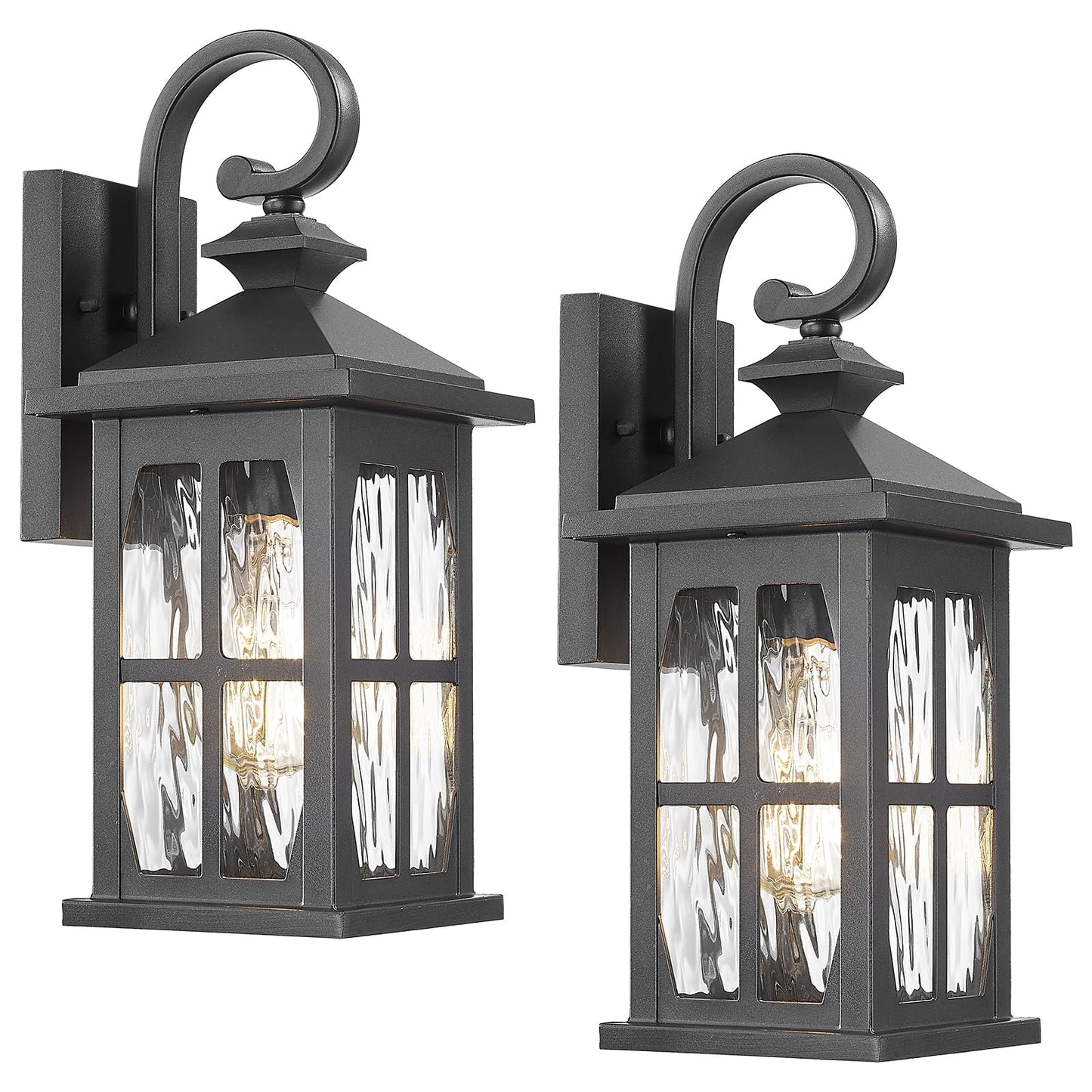 Darkaway Outdoor Light Fixtures Wall Mount  2Pcs Outside Wall Lights Exterior Lighting Fixture With Water Ripple Glass Outdoor Wall Sconce For House Porch Hallway Garage Front Door