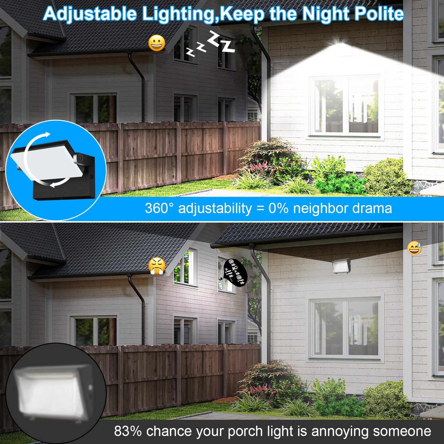 ledmo 150W LED Flood Lights 4 Pack, Photocell, 360? Adjustable, IP68, 21000lm, Black, Model LED1381D-W