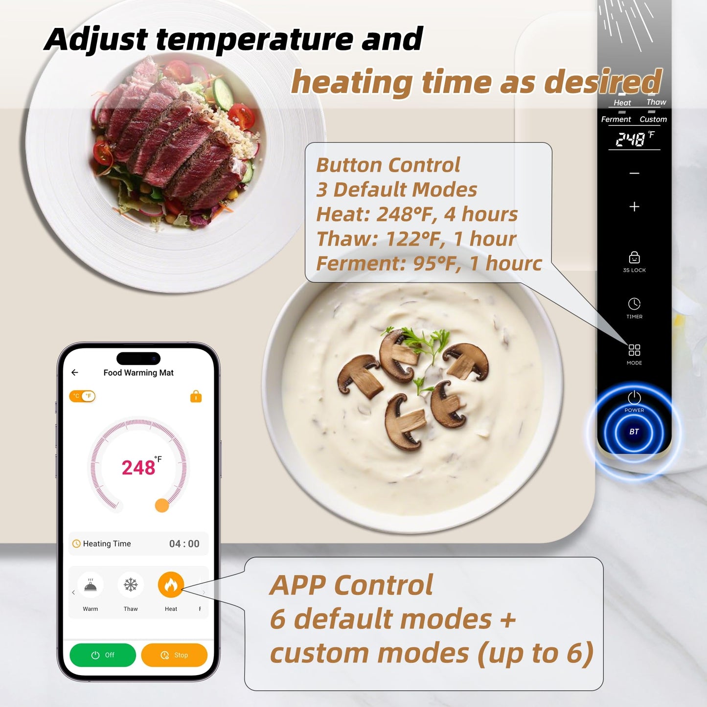 Monteka Warming Mat for Food 37"×15", Electric Warming Trays with APP & Button Control, Silicone Fast Heating Mat for Countertop, Rollable Dishwasher Safe Food Warmer for Parties Buffets Home Travel
