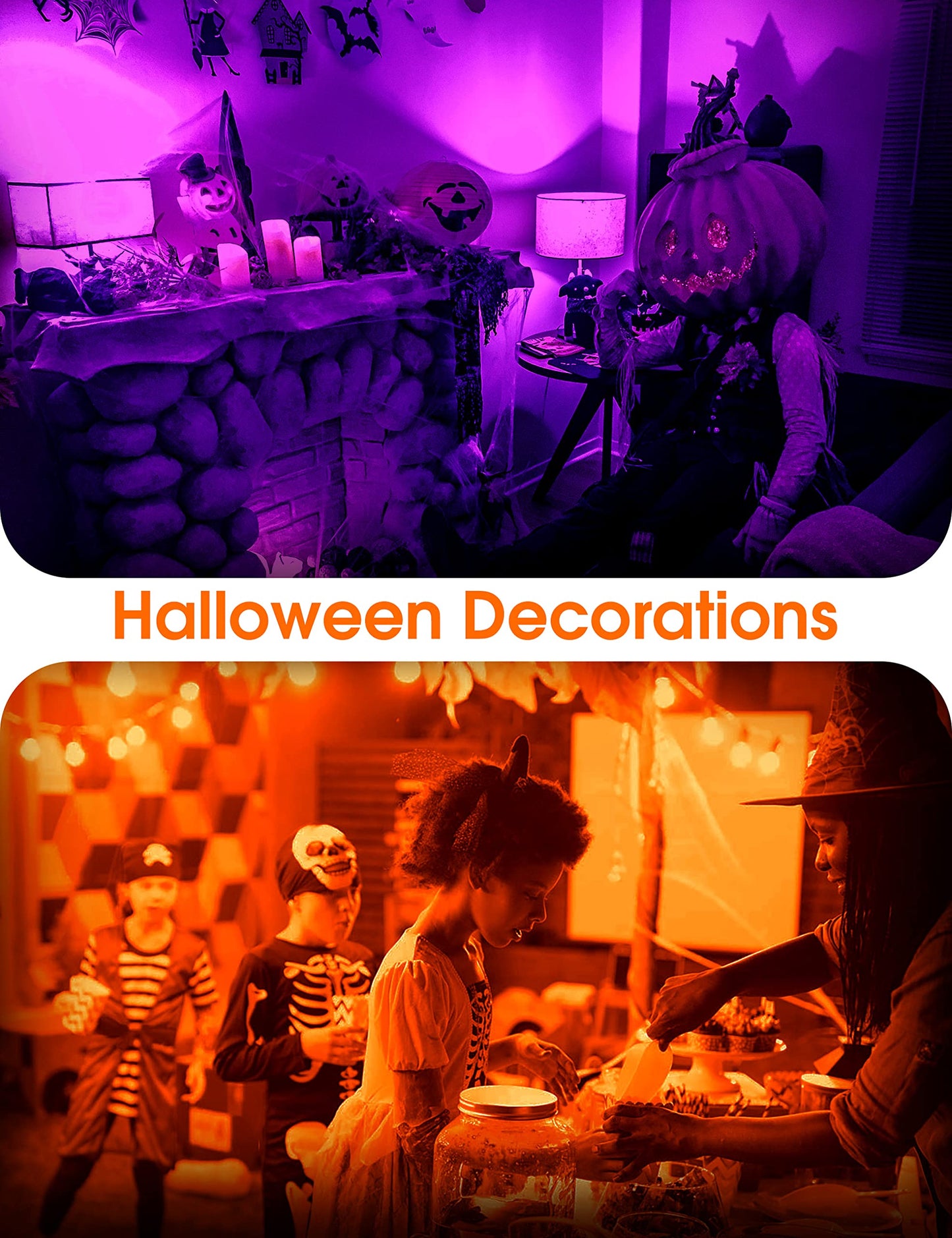 Woxeon A19 Led Light Bulbs 4 Pack - 2 Orange & 2 Purple, 9W (60W Equivalent), E26 Base, Plastic - Perfect For Halloween & Holiday Decor