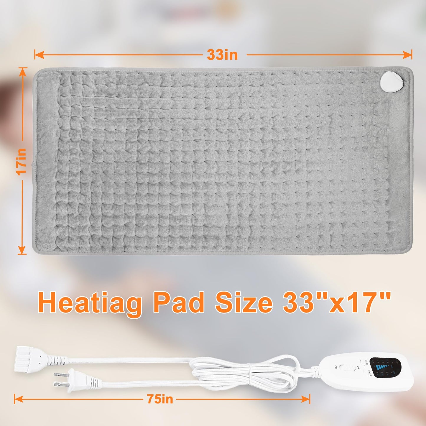 Deepsoon Heating Pad,Electric Heating Pads for Back,Neck,Abdomen,Moist Heating Pad for Shoulder,Knee,Arms,Legs,Dry/Moist Heat & Auto Shut Off,Christmas Gifts for Men and Women,Light Gray,33x17 Inch