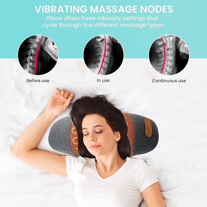 Cervical Support Memory Foam Heat Therapy & Massage Pillow/Cervical Neck Pillow/Pillow for Neck Pain Relief/Neck Stretcher/Pillows for Neck and Shoulder Pain/Posture Corrector