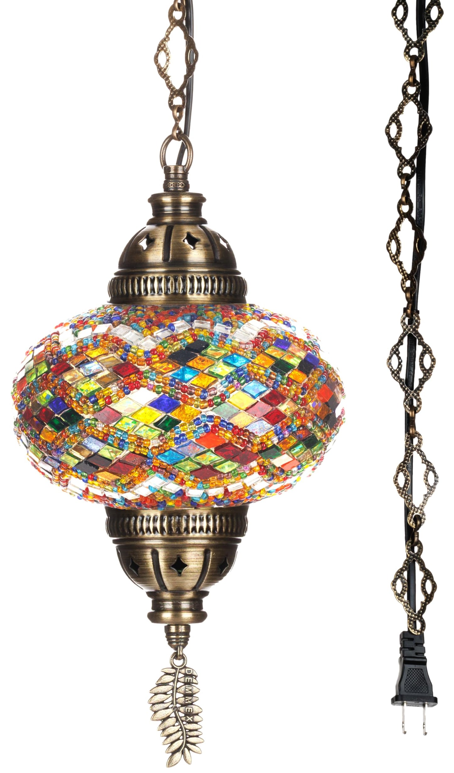 DEMMEX Turkish Mosaic Plug-in Swag Pendant Light, Large 6.5in Globe, Multicolor, Handmade, Model DEMMEXSWAG1