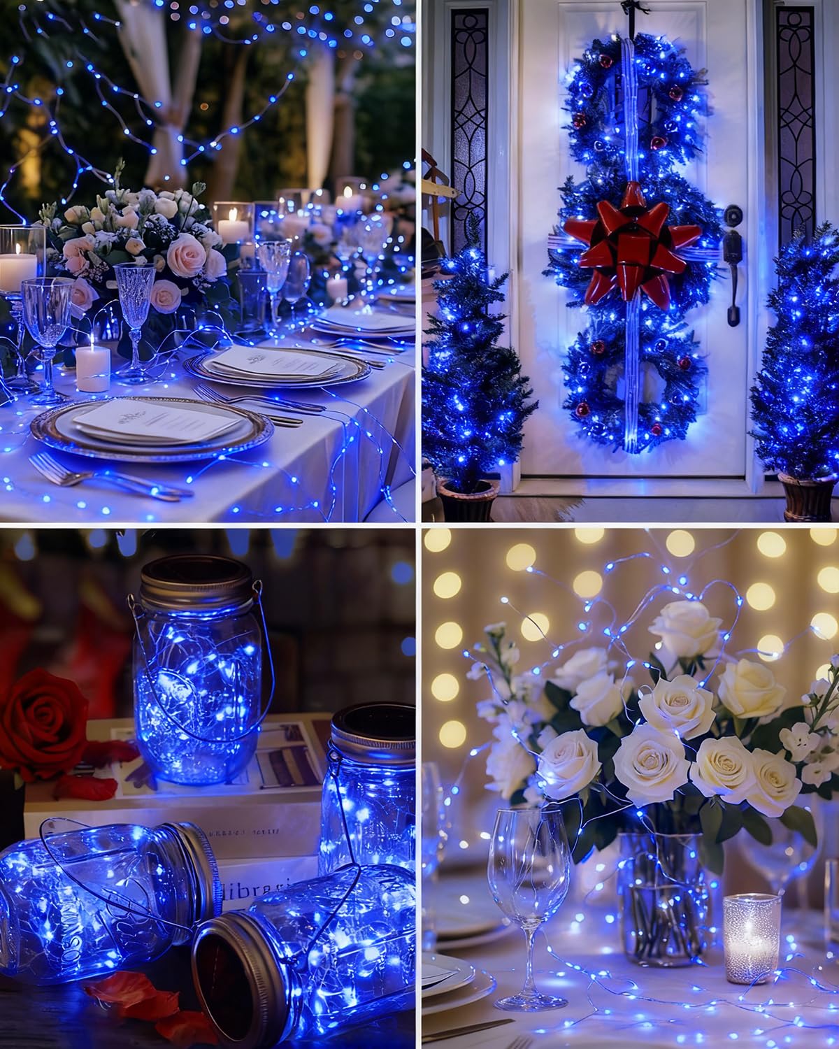Btfarm 6 Pack Fairy Lights Battery Operated  7Ft 20 Led Mini String Lights Waterproof Silver Wire For Mason Jars Centerpiece Table Crafts Bedroom Christmas Decoration  Blue