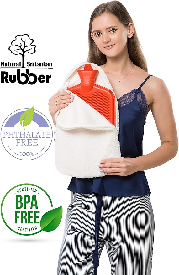 Peterpan 100 Fl Oz Rubber Hot Water Bottle with Faux Fleece Cover - BPA & Phthalate-Free, XXX-Large Hot Water Bag for Pain Relief, White