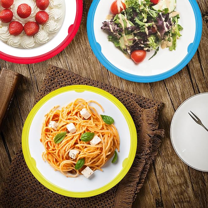 Paper Plate Holders 8 Packs with Snap-in Grooves 10.5 Inch Plastic Paper Plate Holders Reusable 4 Color Heavy Duty Supports for Picnic Party Dinner