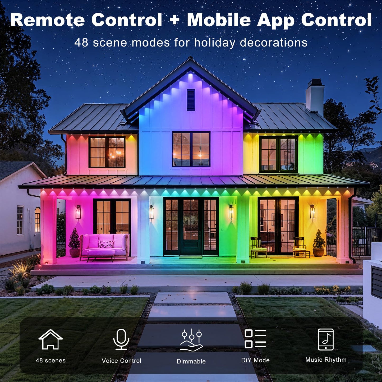 Rcuica 500Ft Permanent Outdoor Lights Waterproof With Smart App Control Remote Diy Scene Modes Music Sync Hronization Eaves Lights For Garden Decor Deck Christmas