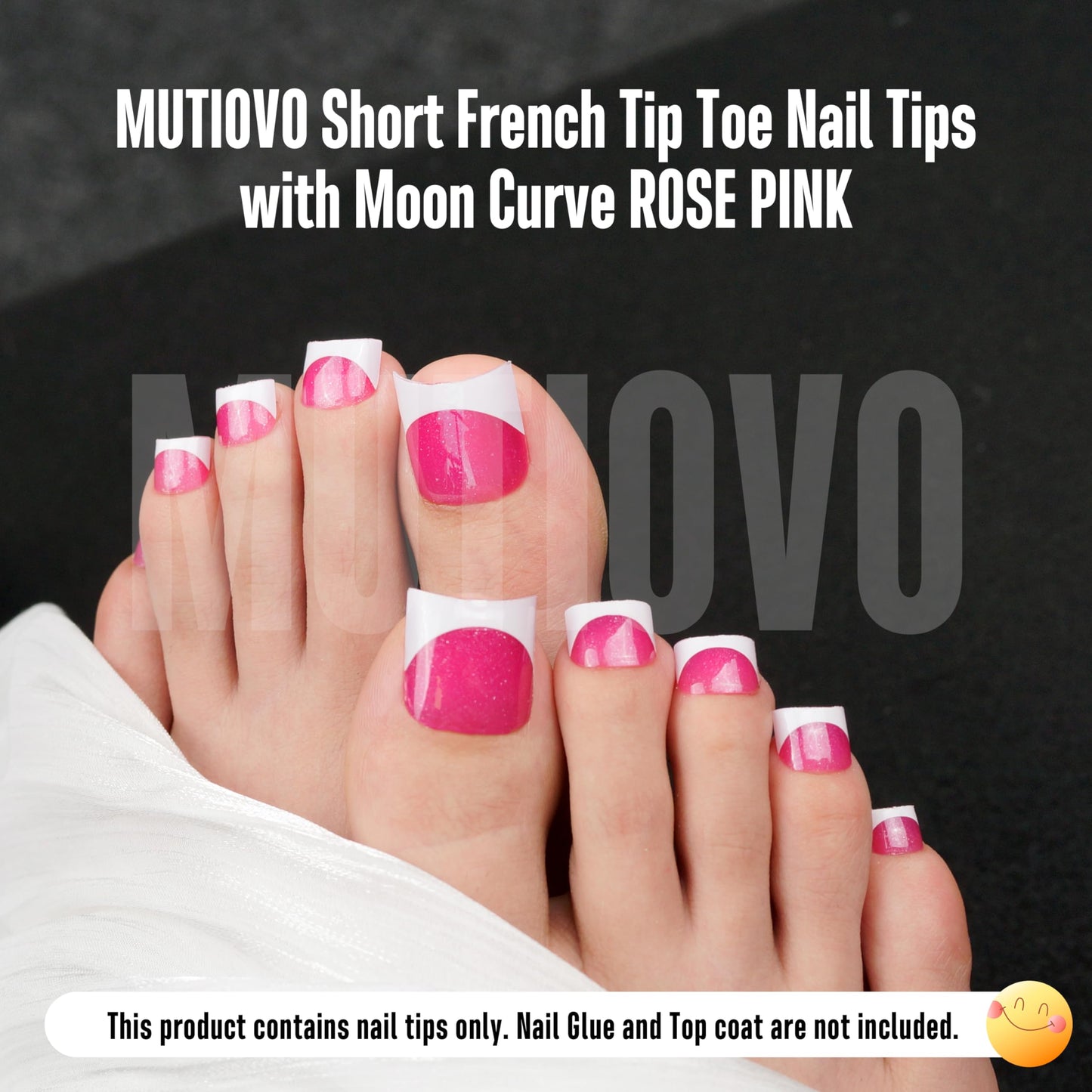 Short Toe Nail Tips White French Tip ROSE PINK Press on with Moon Curve,Soft Gel False Nail Kit,Thick Sharp Square Toenail Exten