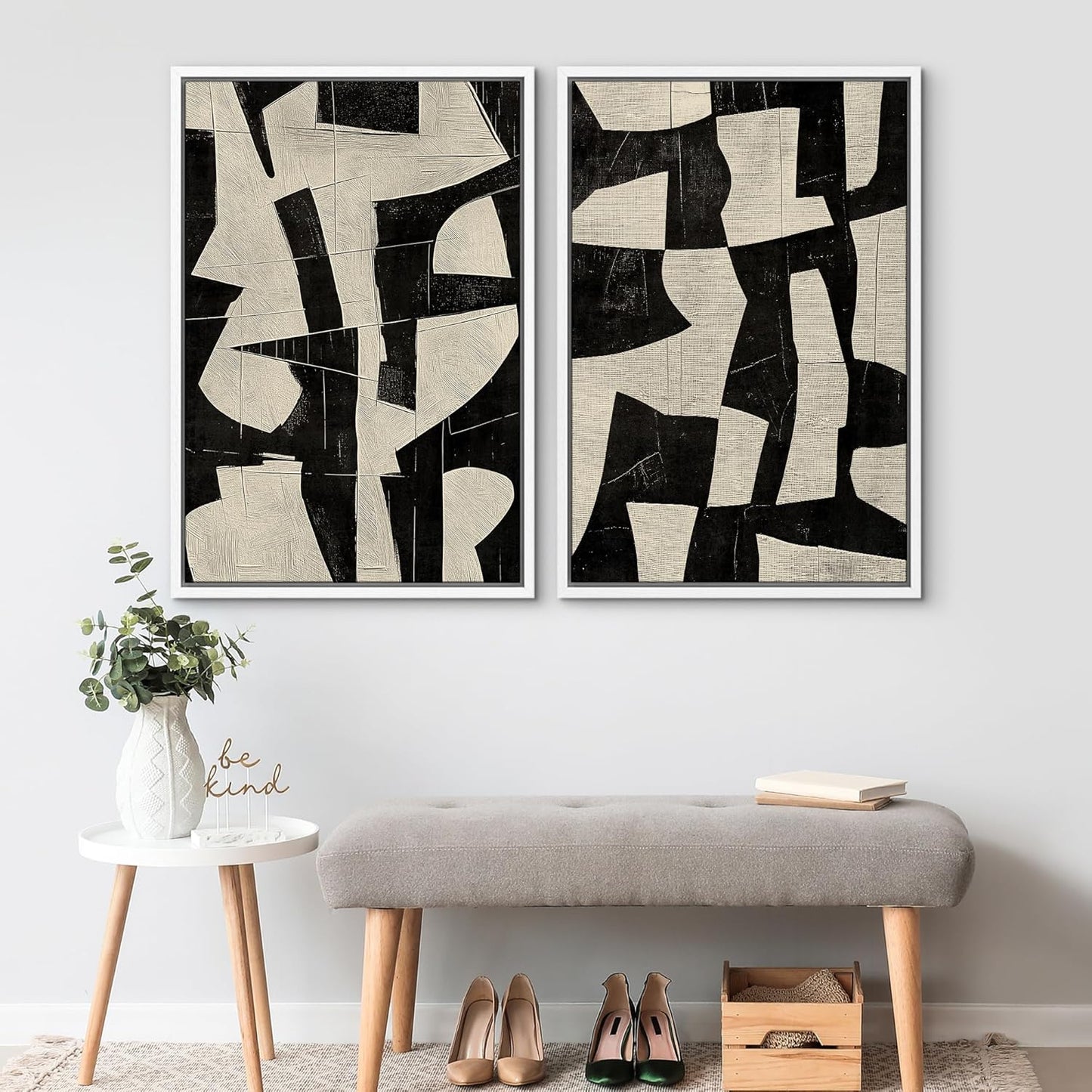 SIGNWIN Framed Canvas Print Wall Art Geometric Abstract Warm Tones with Gold Accent Illustrations Modern Art Decorative Contemporary for Living Room, Bedroom, Office - 16"x24"x2 White