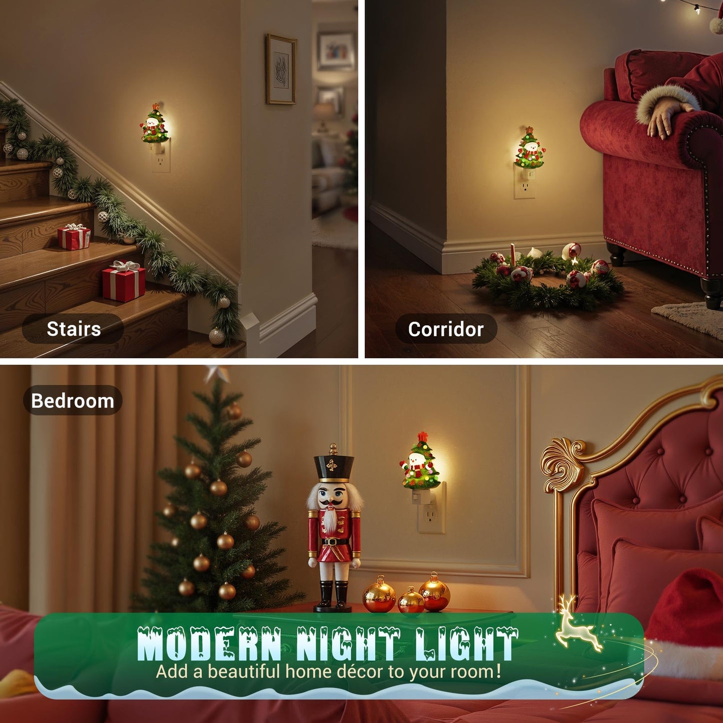 Jandcase Christmas Tree & Snowman Night Light  3000K Night Lights Plug Into Wall Cute & Funny Ceramics Christmas Night Light For Kids  360?Rotatable For Home Party Decor 1 Pack