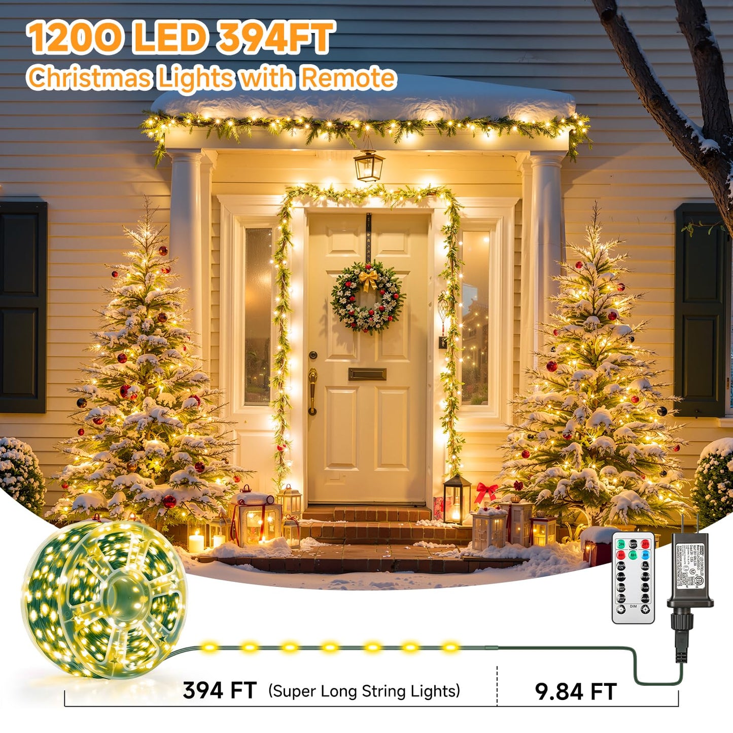 Mlambert 1200 Led Christmas Lights 394Ft  Outdoor Waterproof Dimmable Fairy Lights With Remote  8 Modes Indoor Lighting For Holiday D?Cor  Warm White