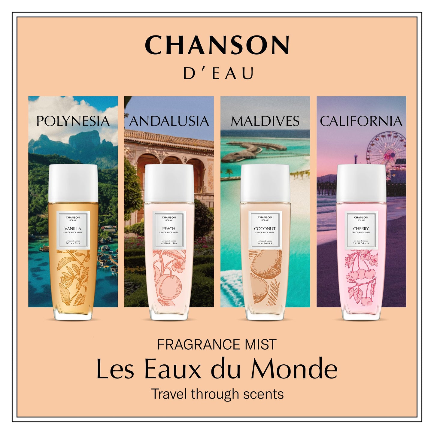 Chanson Cherry Hair & Body Mist for Women 2.5 fl oz (Pack of 1), Notes of Red Berries, Cherry, and Tonka, Women's Fragrance, Lon