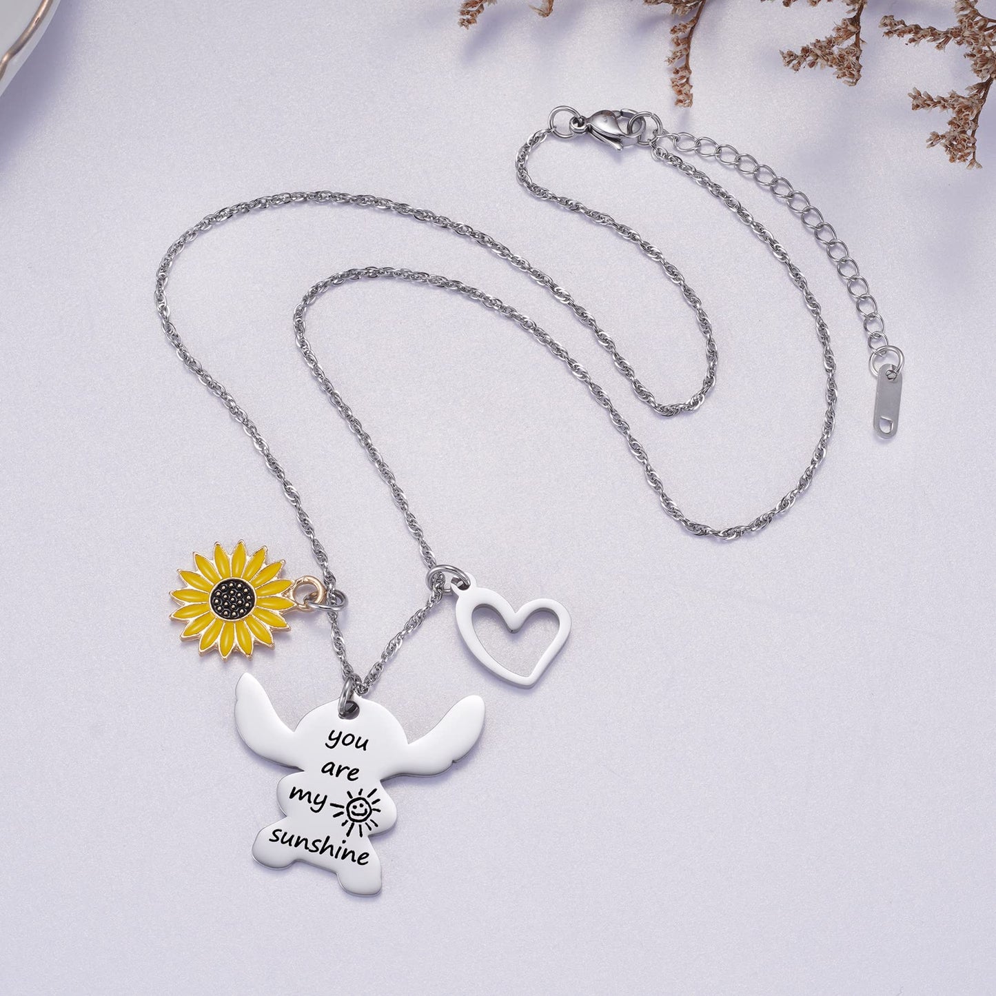 My Sister Sunshine Necklace - Stitch Gift for Sister, Brother, School, Birthday, Christmas, Valentine's Day