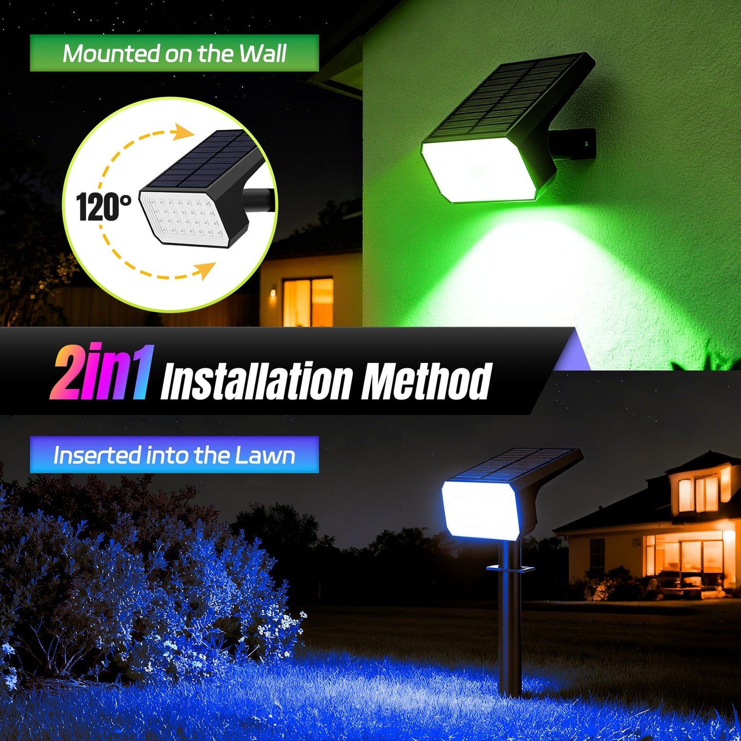 Flaow Solar Spot Lights Outdoor Color Changing, [6 pack/28 LED] 7 Modes Auto On/Off Solar Landscape Spotlights, Ip67 Waterproof Solor Powered Pathway Lights for Outside Yard Garden Walkway Tree Patio