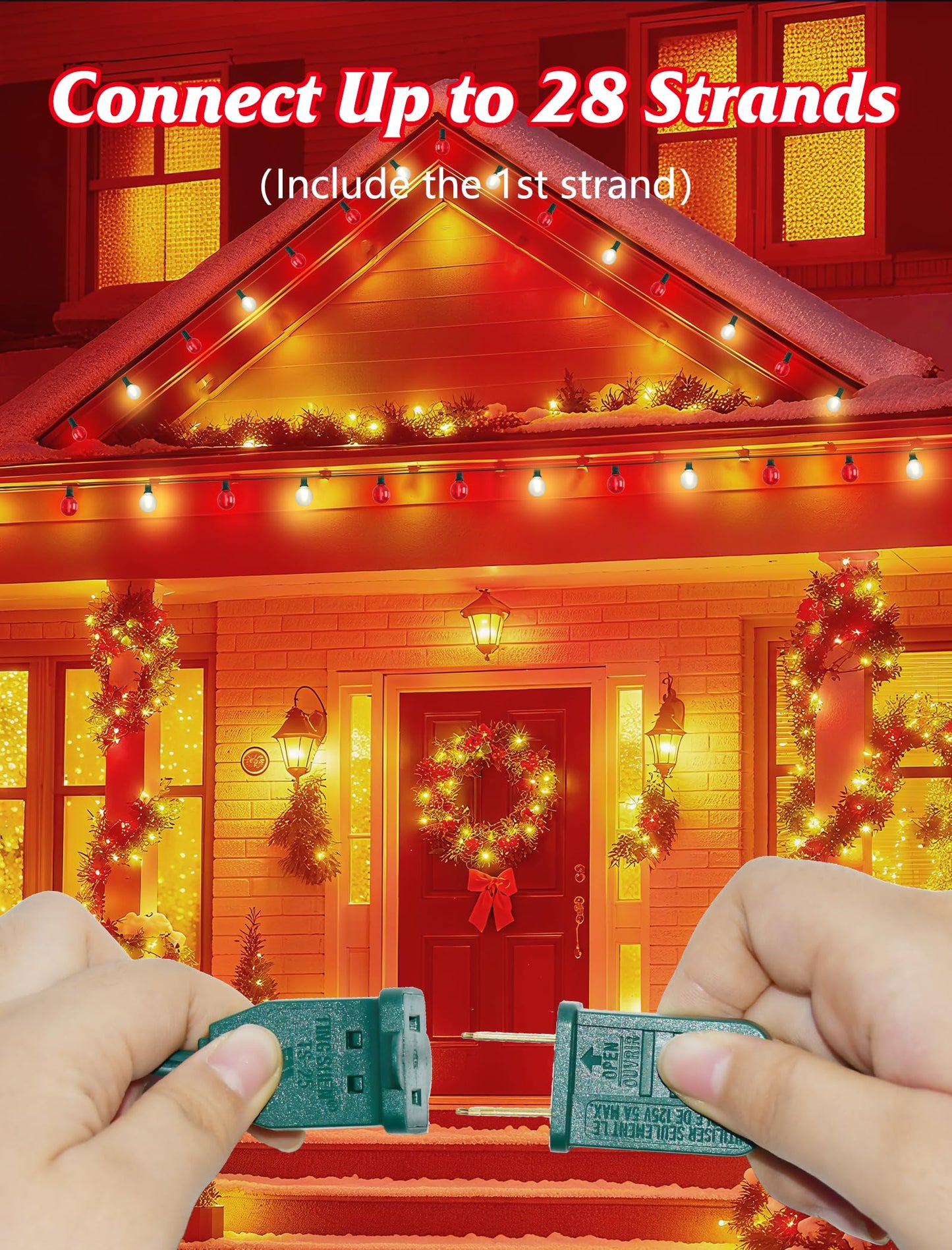Sunsgne G40 Led Christmas Globe Lights - 50Ft Xmas Lights With 25 Led Frosted Red And White Christmas Bulbs For Indoor Outdoor Holiday Party Roofline Backyard Garden Patio Tree Decoration