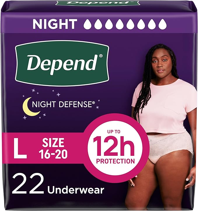 Depend Night Defense Adult Diapers, Incontinence & Postpartum Bladder Leak Underwear for Women, Disposable, Overnight, Lar...