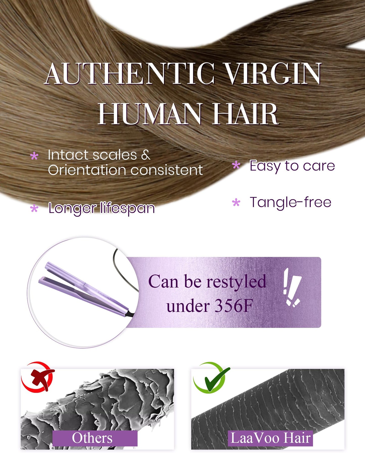 LaaVoo Itip Human Hair Extensions Balayage Brown Ombre Light Brown to Golden Brown 80s I Tips Hair Extensions Real Human Hair Ba