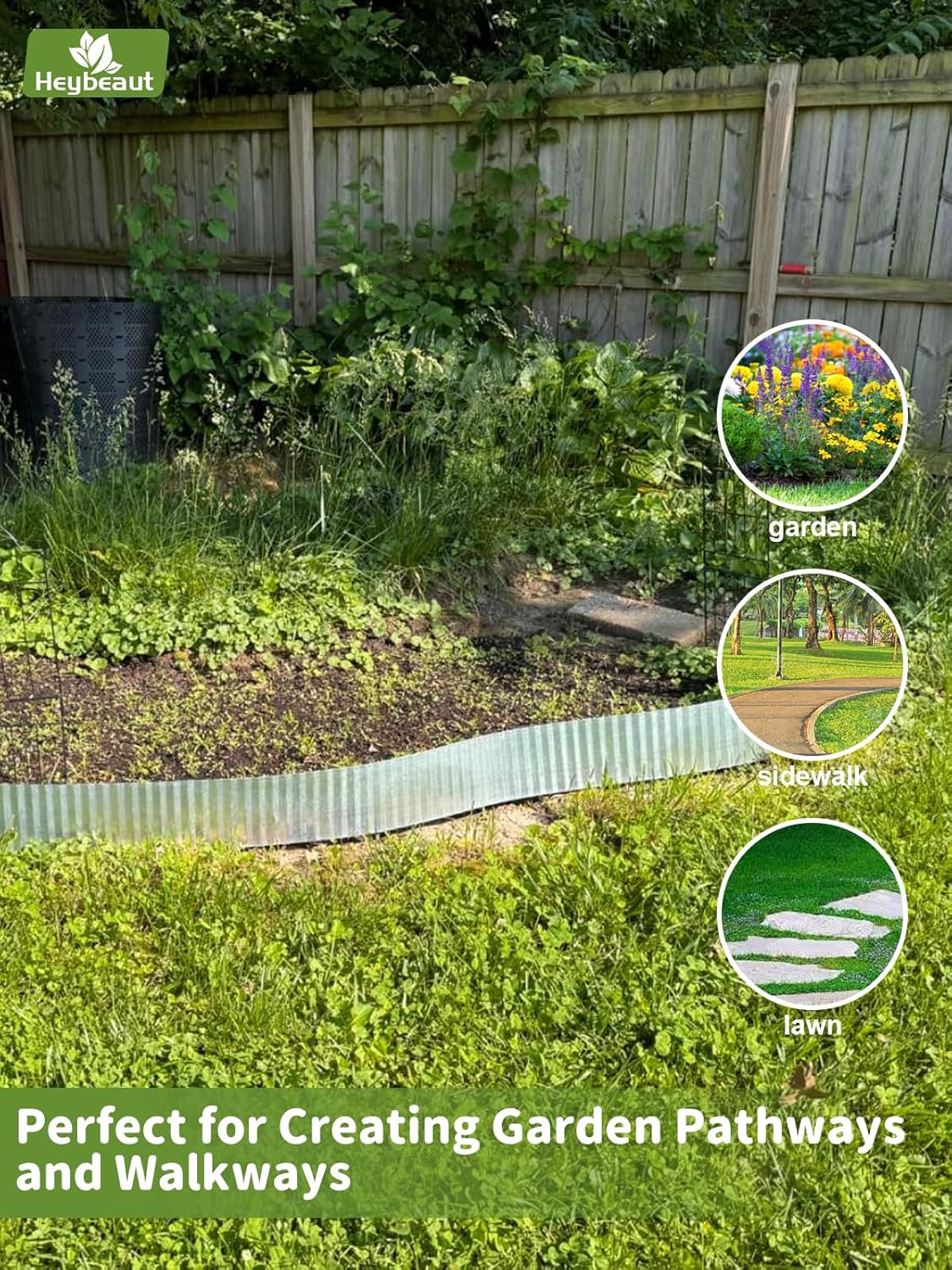Corrugated Metal Garden Edging - 10" x20' Galvanized Steel Border, Durability Easy to Cut, Easy Installation & Stability, Ideal for DIY Flower Beds, Pathways and Patio Design Silver