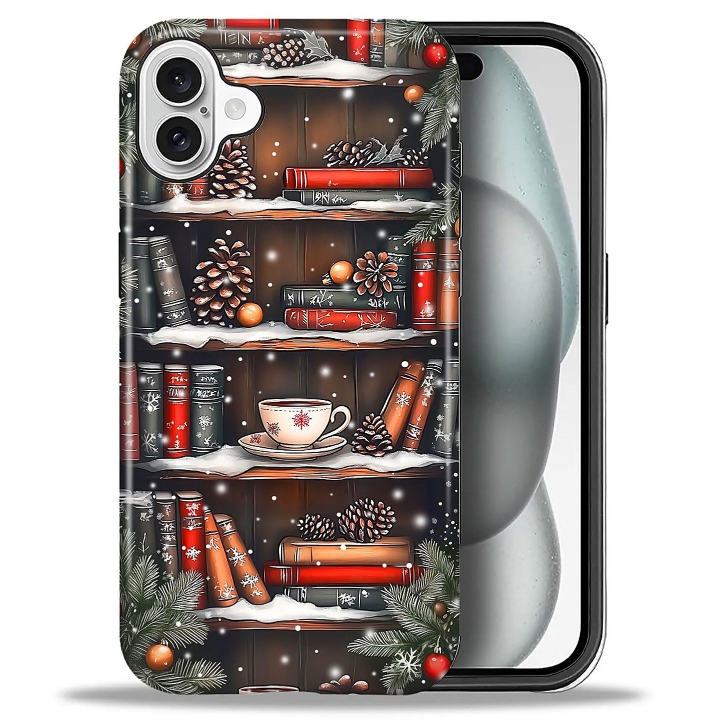 Goodsprout for iPhone 16 Case,Hybrid 2-Layer Hard Shell + Silicone Protective Case -Resistant Shockproof- Christmas Tree Snowfla