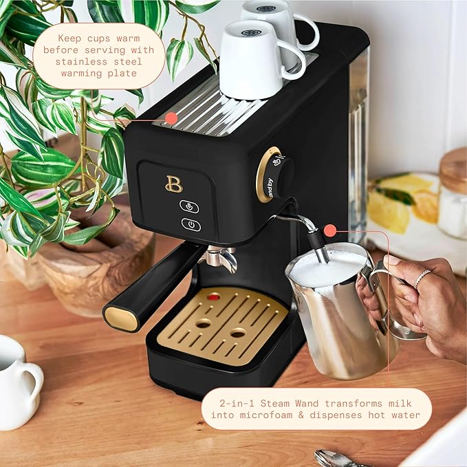 Beautiful 20-Bar Slim Espresso Machine | Single & Double Shot Programmable Brewing, Compact 4.7-in Width, Stainless Cup Warmer, Auto Shut-Off, 50 oz Tank (Black Sesame)