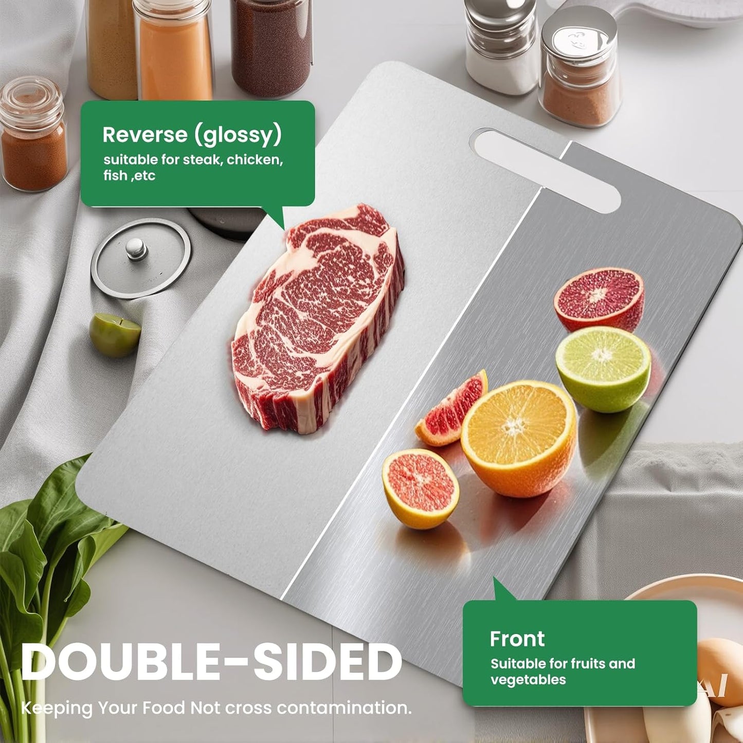 Titanium Cutting Board, 2025 New Upgrade 100% Pure Titanium Cutting Boards for Kitchen, Hygiene & Durability Non Stick Chopping Board, Double sided Cutting Mat, Easy to Clean (18 * 12)