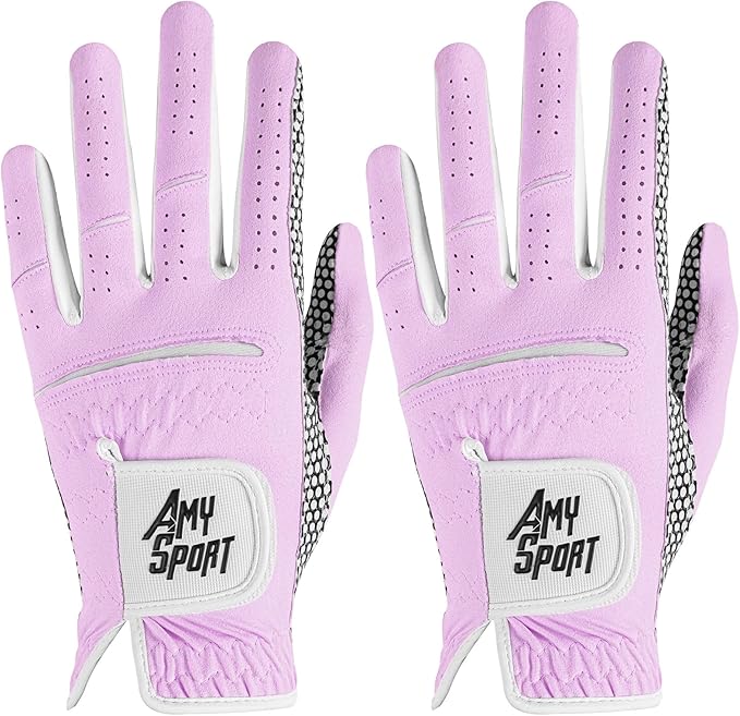 Amy Sport All Weather Grip Golf Gloves Women Value 2 Pack for Left Right Handed Golfer, Upgraded Anti Slip & Comfortable G...